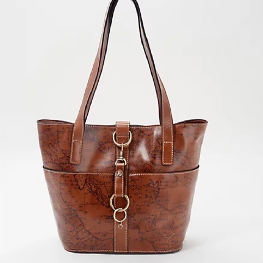 Patricia Nash Leather Espelette Bucket Tote Signature Map Print